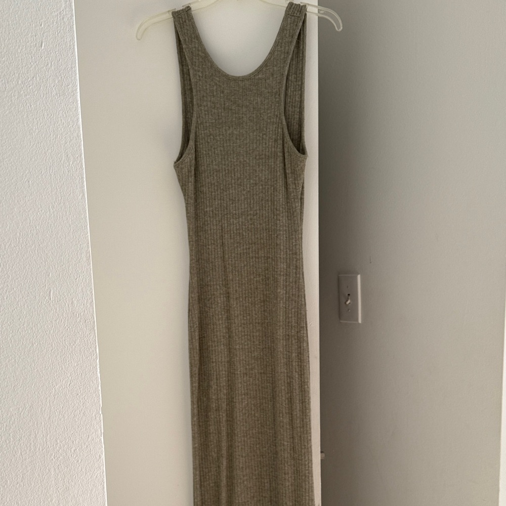 Sleeveless Ribbed Knit Dress - Olive